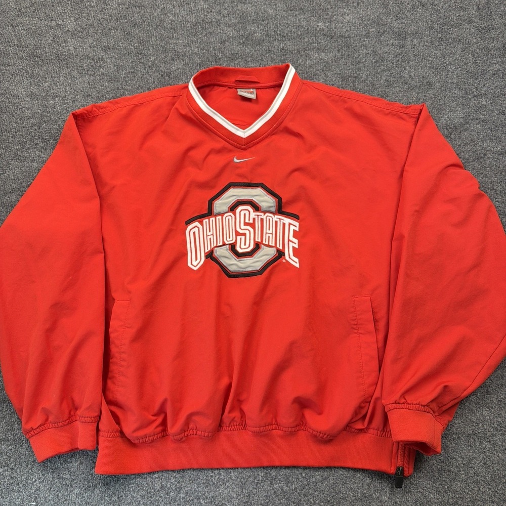 Ohio State Buckeyes Nike Red Center Swoosh Pullover Windbreaker Logo Jacket L